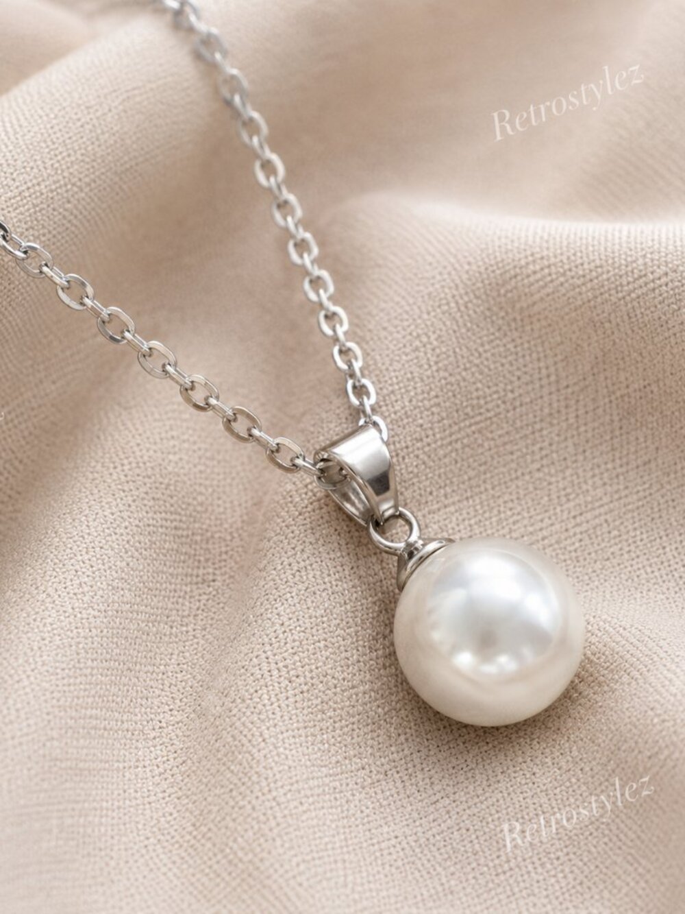 14K White Gold Womens Solitaire Natural Pearl Necklace Ladies 14K Silver Jewelry
